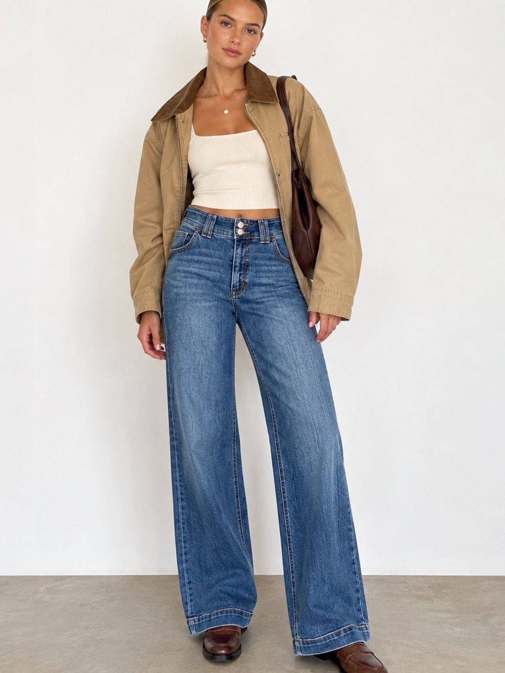 Like New Judy Blue 82558 Double Button Wide Leg Jeans Classic Clean Medium Wash
